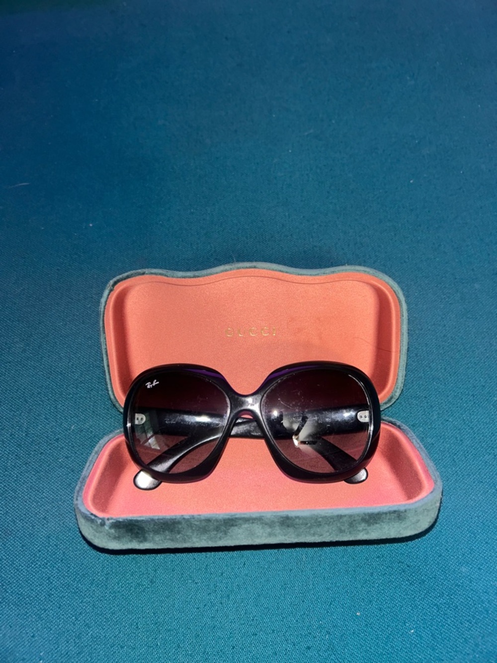 Ray-Ban Women's Black Gradient Oversized Sunglasses with Pink Gucci Case
